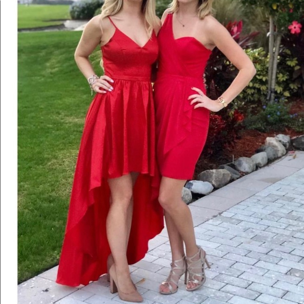 Red high low dress